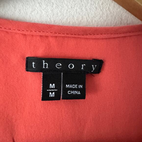 Theory Shirt Womens Medium Peach 100% Silk Henley Button Career Business Work - Picture 4 of 8